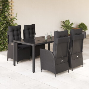 vidaXL 5-delige Tuinset met kussens poly rattan zwart