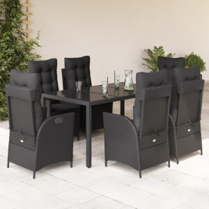 vidaXL 7-delige Tuinset met kussens poly rattan zwart