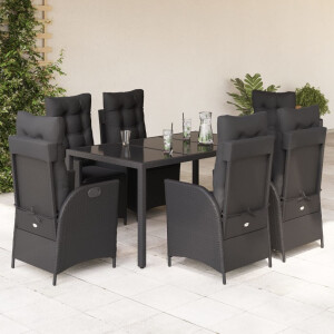 vidaXL 7-delige Tuinset met kussens poly rattan zwart