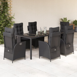 vidaXL 7-delige Tuinset met kussens poly rattan zwart