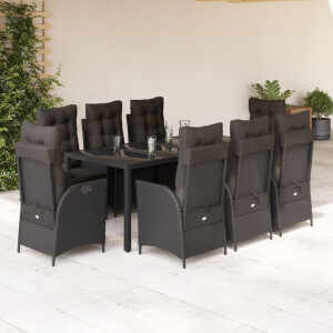 vidaXL 9-delige Tuinset poly rattan zwart