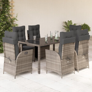 vidaXL 7-delige Tuinset met kussens poly rattan grijs