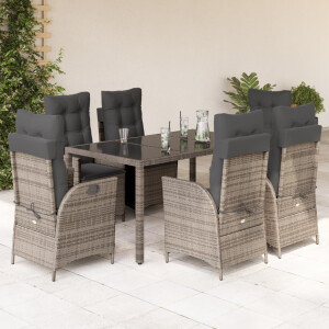 vidaXL 7-delige Tuinset met kussens poly rattan grijs