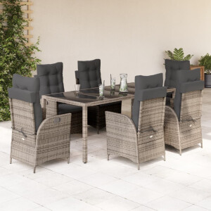 vidaXL 7-delige Tuinset met kussens poly rattan grijs