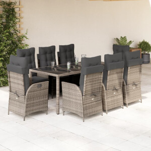 vidaXL 9-delige Tuinset met kussens poly rattan grijs