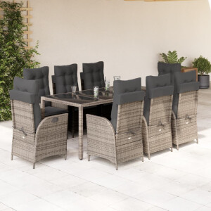 vidaXL 9-delige Tuinset met kussens poly rattan grijs