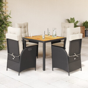 vidaXL 5-delige Tuinset met kussens poly rattan zwart