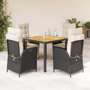 vidaXL 5-delige Tuinset met kussens poly rattan zwart