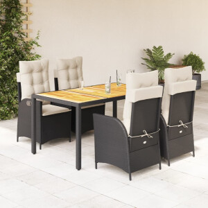 vidaXL 5-delige Tuinset met kussens poly rattan zwart