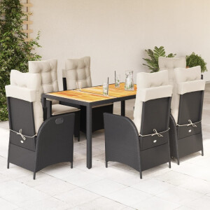 vidaXL 7-delige Tuinset met kussens poly rattan zwart