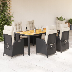 vidaXL 7-delige Tuinset met kussens poly rattan zwart