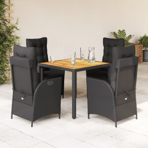 vidaXL 5-delige Tuinset met kussens poly rattan zwart