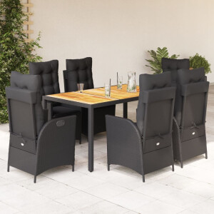 vidaXL 7-delige Tuinset met kussens poly rattan zwart