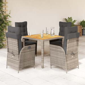 vidaXL 5-delige Tuinset met kussens poly rattan grijs