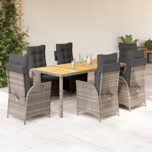 vidaXL 7-delige Tuinset met kussens poly rattan grijs