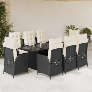 vidaXL 9-delige Tuinset poly rattan zwart