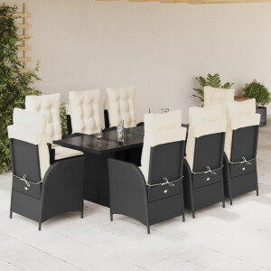 vidaXL 9-delige Tuinset poly rattan zwart