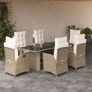 vidaXL 7-delige Tuinset met kussens poly rattan beige