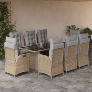 vidaXL 9-delige Tuinset met kussens poly rattan gemengd beige