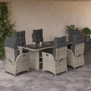 vidaXL 7-delige Tuinset met kussens poly rattan grijs