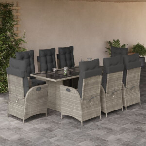 vidaXL 9-delige Tuinset met kussens poly rattan lichtgrijs