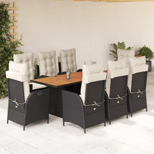 vidaXL 9-delige Tuinset poly rattan zwart
