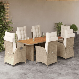 vidaXL 7-delige Tuinset met kussens poly rattan beige