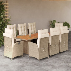 vidaXL 9-delige Tuinset met kussens poly rattan beige