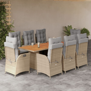 vidaXL 9-delige Tuinset met kussens poly rattan gemengd beige