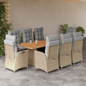 vidaXL 9-delige Tuinset met kussens poly rattan gemengd beige