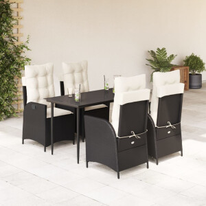 vidaXL 5-delige Tuinset met kussens poly rattan zwart