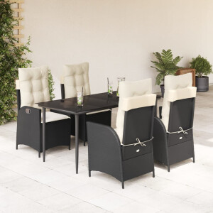 vidaXL 5-delige Tuinset met kussens poly rattan zwart