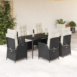 vidaXL 7-delige Tuinset met kussens poly rattan zwart
