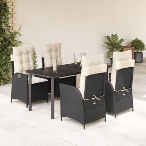 vidaXL 5-delige Tuinset met kussens poly rattan zwart