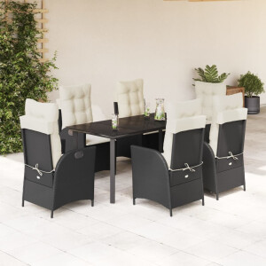 vidaXL 7-delige Tuinset met kussens poly rattan zwart