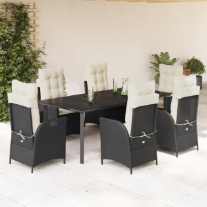 vidaXL 7-delige Tuinset met kussens poly rattan zwart