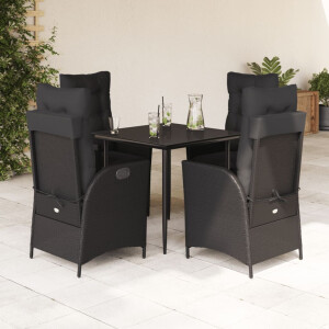 vidaXL 5-delige Tuinset met kussens poly rattan zwart