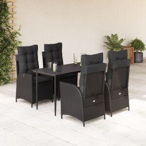 vidaXL 5-delige Tuinset met kussens poly rattan zwart