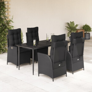 vidaXL 5-delige Tuinset met kussens poly rattan zwart