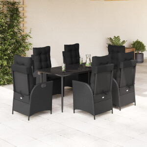 vidaXL 7-delige Tuinset met kussens poly rattan zwart