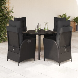 vidaXL 5-delige Tuinset met kussens poly rattan zwart