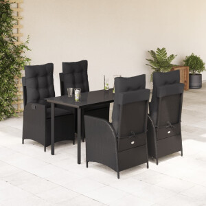 vidaXL 5-delige Tuinset met kussens poly rattan zwart