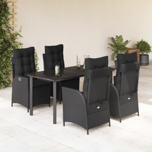 vidaXL 5-delige Tuinset met kussens poly rattan zwart