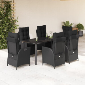 vidaXL 7-delige Tuinset met kussens poly rattan zwart