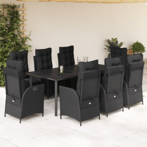 vidaXL 9-delige Tuinset poly rattan zwart