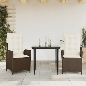 vidaXL 3-delige Tuinset met kussens poly rattan bruin