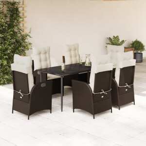vidaXL 7-delige Tuinset met kussens poly rattan bruin