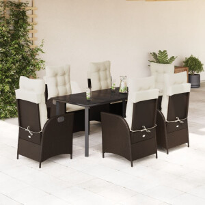 vidaXL 7-delige Tuinset met kussens poly rattan bruin