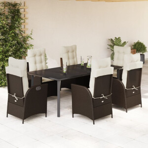 vidaXL 7-delige Tuinset met kussens poly rattan bruin