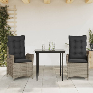 vidaXL 3-delige Tuinset met kussens poly rattan grijs